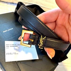 SOLD—Black YSL thin belt, calfskin leather.